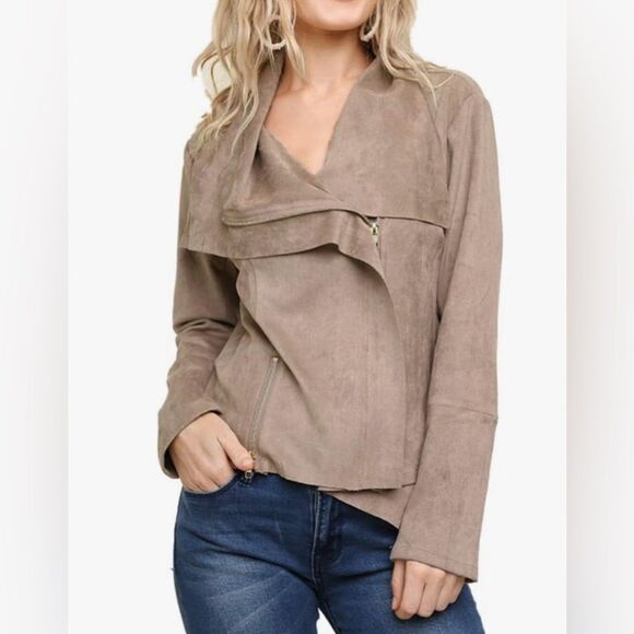 Umgee tan suede zip moto stlye jacket size small - Picture 5 of 14